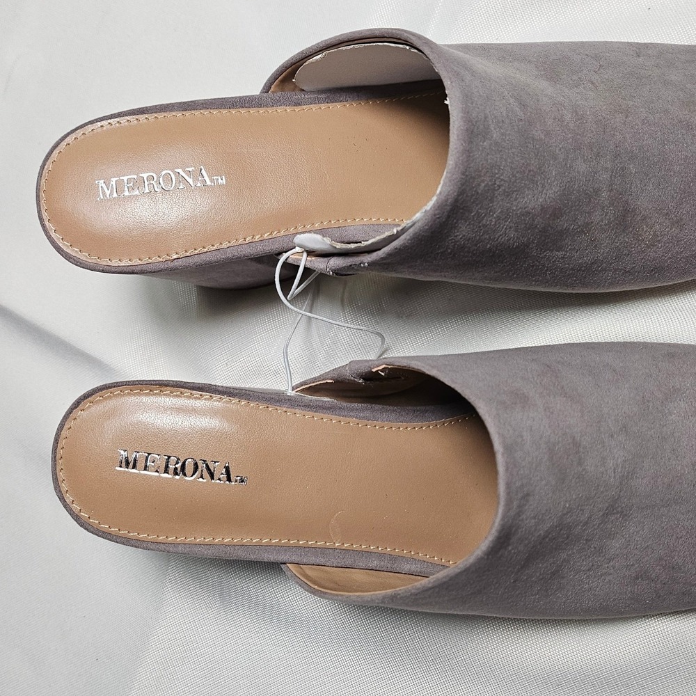 Merona DIDI Gray Suede Block Heel Mule Shoes Women's Size 8.5 New - Picture 2 of 14